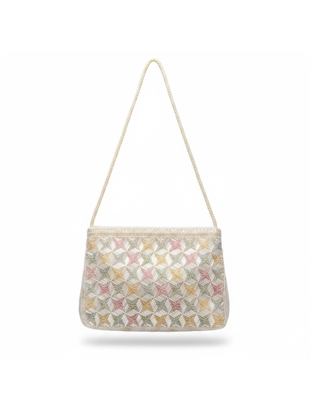 La Regale Beaded Evening Bag Clutch Ivory Pastel Made in Macau Vintage